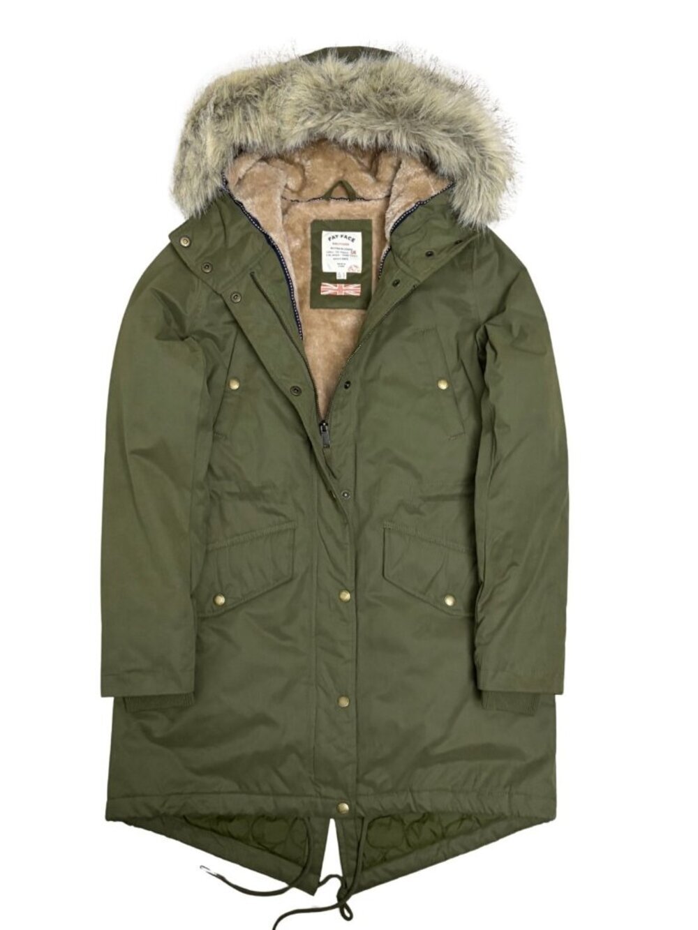 FAT FACE Winter Parka Coat Faux Fur Fleece Designer Jacket Womens Small / 4